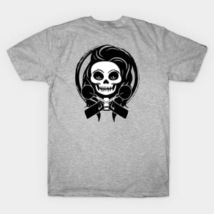 Female Detectorist Skull and Detector Black Logo T-Shirt